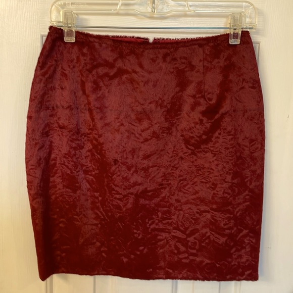 NWT Caché Vintage Dark Red Faux Fur Skirt